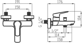 Novaservis Metalia 54, vaňová batéria s bodovou sprchovou súpravou 150 mm, chrómová, 54020-0