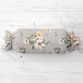 Biante Vankúš valec bonbon Sandra SA-465 Oranžové kvety na sivom 15x40 cm