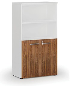 Kombinovaná kancelárska skriňa PRIMO WHITE, dvere na 2 poschodia, 800 x 420 x 1434 mm, biela/orech