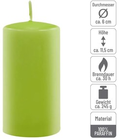 Sada stĺpových sviečok, 11,5 cm, Ø 6 cm, svetlozelená, 12 ks