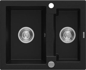Mexen Carlos, granitový drez 582x475x177 mm, 1,5-komorový, čierna, 6518581500-77