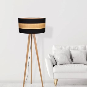 Stojacia lampa Terra, 1x drevené/čierne textilné tienidlo, drevo