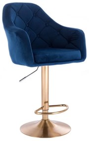 LuxuryForm DESIGN Barová stolička ANDORA VELUR na zlatom tanieri - modrá