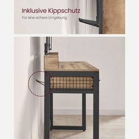 Toaletný stolík s čalúnenou stoličkou, 3 zásuvky, držiak na sušič vlasov, farba dub a čierna