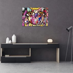 Sklenený obraz - Street art - sova (70x50 cm)