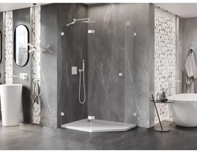 Mexen Lunar, Päťuholníkový sprchový kút Mexen Lunar naklápací doľava 100 x 90 cm, 8mm číre sklo, biely profil, 831-100L-090P-01-20-L