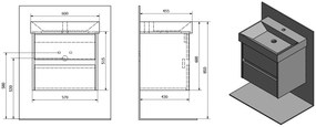 Sapho Sapho, NIRONA umývadlová skrinka 57x51,5x43cm, dub Mocca (NR061), NR060-1212