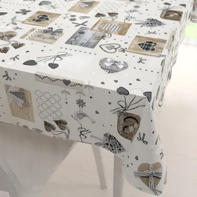 Biante Dekoračný obdĺžnikový obrus Porto PRT-014 Hnedo-sivé srdiečka na krémovom 130x220 cm