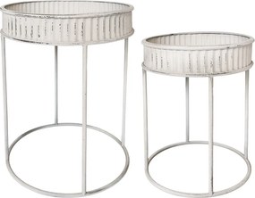 2ks krémový antik kovový stolík na kvety Jimmo - Ø 48*62/ Ø 38*50 cm