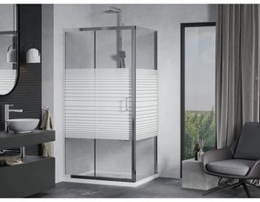 Mexen Apia, sprchový kút s posuvnými dverami 110 (dvere) x 90 (stena) cm, 6mm číre-pásy sklo, chrómový profil + slim sprchová vanička 5cm, 840-110-090-01-20-4010