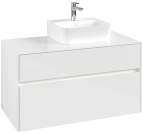 VILLEROY &amp; BOCH Collaro závesná skrinka pod umývadlo na dosku (umývadlo vpravo), 2 zásuvky, s LED osvetlením, 1000 x 500 x 548 mm, Glossy White, C096B0DH