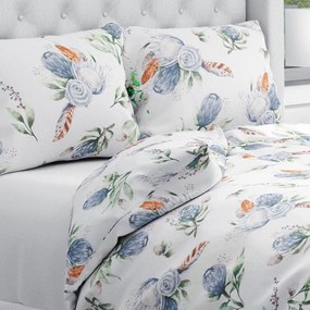 Biante Bavlnené posteľné obliečky Sandra SA-707 Modré kvety Protea na bielom Predĺžené 140x220 a 70x90 cm