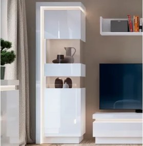 Vysoká vitrína Lyon, biela lesk, s osvetlením, pravá%