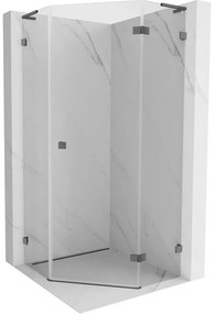 Mexen Lunar, L pravý výklopný päťuholníkový sprchový kút 90x90 cm, 8mm číre sklo, profil grafit brúsený, 831L-090P-090L-66-00-P