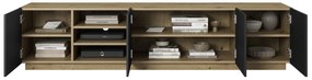TV stolík Asha 200 cm s ryhovaným čelom - artisan / čierny mat