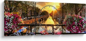 Obraz - Východ slnka v Amsterdame (s hodinami) (90x30 cm)