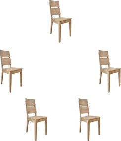 Jedálenské dubové stoličky s dreveným sedákom - set 5 ks