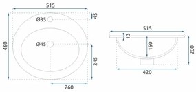 REA-U4122 - Zapustené umývadlo DALIA 46x51,5 cm keramika/lesklá biela