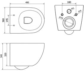 Mexen Lena, závesná WC misa 490x360x340 mm, Rimless Tornádo + WC sedadlo z duroplastu, čierna matná, 30220185T