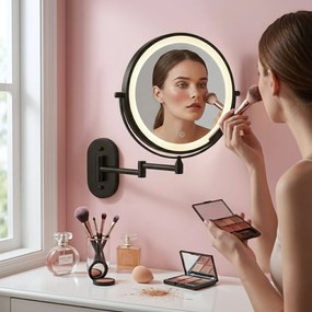 Rea Glow, kozmetické LED zrkadlo nástenné 20 cm, čierna matná, HOM-70000