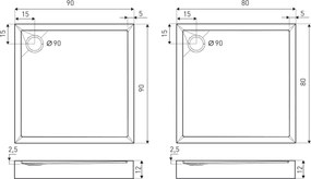Novoterm Štvorcová akrylátová sprchová vanička NV-David 90x90 vysoká, čierna