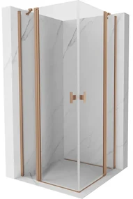 Mexen, Mexen Mist Duo výklopný sprchový kút 70 x 70 cm, transparentný, brúsená meď - 8A4-070-070-65-00