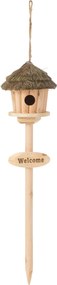 Prírodná drevená vtáčia búdka na stojane Welcome – 17*17*72 cm