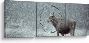 Obraz - Los v zasneženom lese (s hodinami) (90x30 cm)