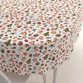 Biante Vianočný bavlnený oválny obrus Sandra SA-516 Vianočné perníčky a ozdoby na bielom 50x100 cm