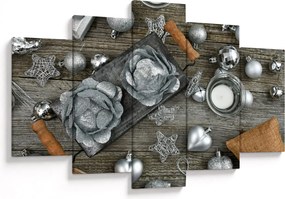 Obraz - strieborné vianočné dekorácie (150x105 cm)
