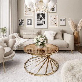 OKRÚHLY KONFERENČNÝ STOLÍK SCARLETT ZLATÝ + SKLO 80 cm