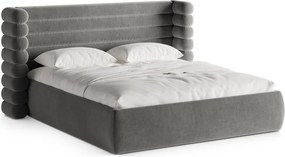 Sivá čalúnená dvojlôžková posteľ s úložným priestorom s roštom 160x200 cm Mount – Micadoni