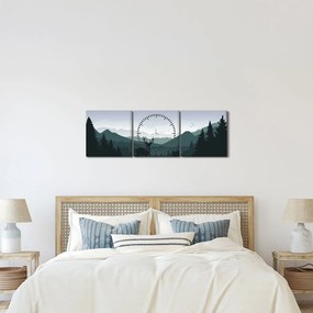Obraz - Jeleň s vlkom v skalách (s hodinami) (90x30 cm)