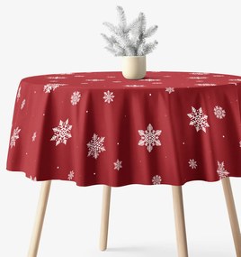 Goldea okrúhly obrus 100% bavlnené plátno - snehové vločky na červenej Ø 110 cm