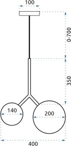 Toolight - stropná sklenená lampa E27 60W APP1013-2CP, zlatá, OSW-09482