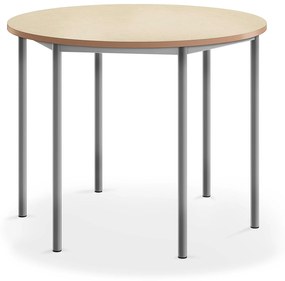 Stôl SONITUS, okrúhly, Ø 1200x900 mm, linoleum - béžová, strieborná