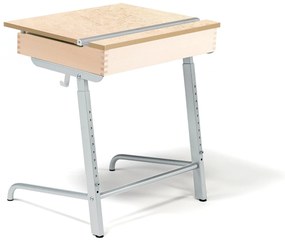Študentský stôl AXIOM s úložným priestorom, strieborná, béžové linoleum