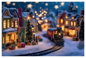 Obraz vianočná dedinka s vláčikom
