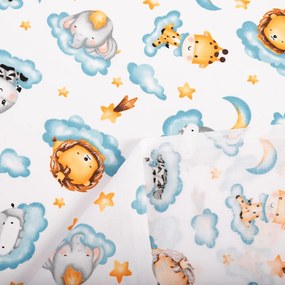 Biante Detský bavlnený záves Sandra SA-693 Africké zvieratká na modrých obláčikoch na bielom 150x200 cm