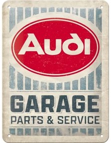 Plechová ceduľa Audi - Garage Parts & Service, (15 x 20 cm)