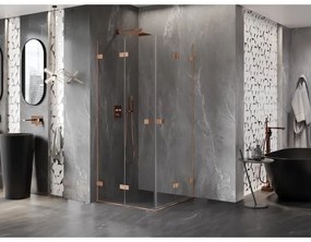 Mexen Lunar-F Duo, skladací sprchový kút 90 x 90 cm, 8mm číre sklo, profil medená matná, 836-090L-090P-65-00