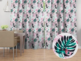 Biante Bavlnený záves Sandra SA-413 Ružové a zelené tropické listy na bielom 150x140 cm