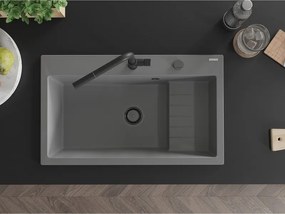 Mexen Omar, 1-komorový granitový drez 800x480x210 mm, šedá, grafitový sifón, 6520801005-71-B