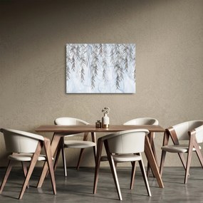 Sklenený obraz - Vŕbové vetvičky v modrom pozadí (70x50 cm)