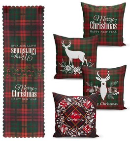 Súprava 4 vianočných obliečok na vankúš a behúň na stôl Minimalist Cushion Covers Tartan Christmas