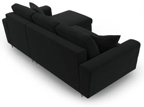 Čierna zamatová rozkladacia/s úložným priestorom rohová pohovka Kyoto – Cosmopolitan Design