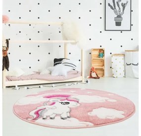 Dekorstudio Okrúhly detský koberec BEAUTY ružový jednorožec Priemer koberca: 160cm