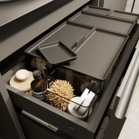 Goodhome 2. akosť - Sada úložných boxov do zásuvky s vekami, kúpeľňový organizér 5v1, KOROS BLACK - čierny