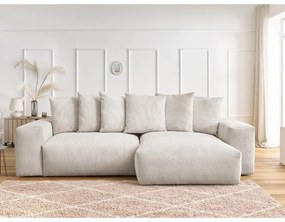 Krémovobiela menčestrová rozkladacia/s úložným priestorom rohová pohovka Voltaire – Bobochic Paris