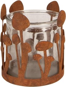 Rustikálny hrdzavý svietnik s hubkami Mushroom Rust - Ø 12*14 cm